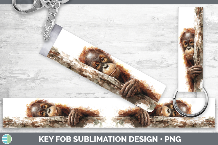 Orangutan Primate Tree Peek-A-Boo Key Fob Sublimation Design