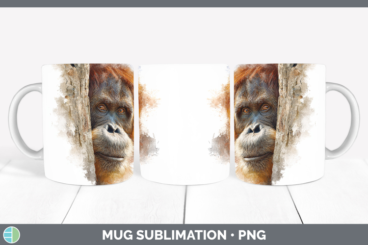 Orangutan Primate Tree Peek-A-Boo Mug Wrap Sublimation Desig