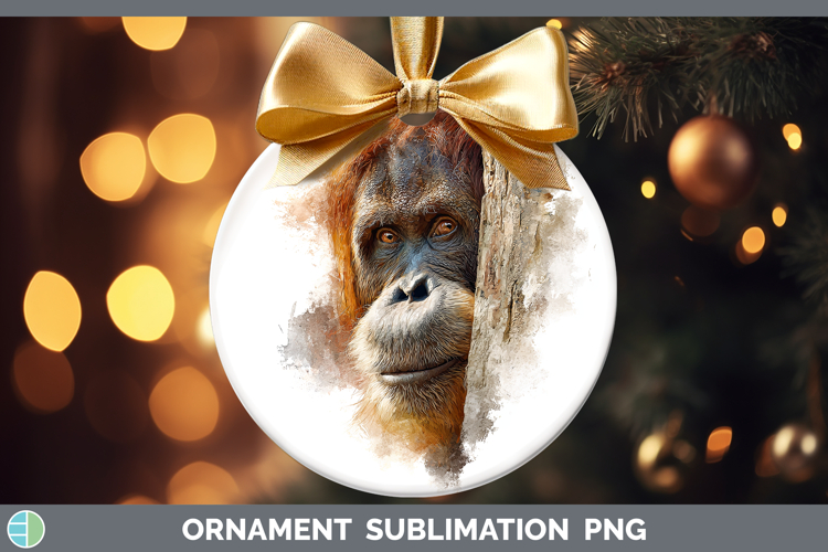 Orangutan Primate Tree Peek-A-Boo Ornament Sublimation Desig