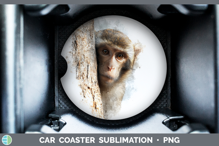 Rhesus Macaque Primate Tree Peek-A-Boo Car Coaster Sublimati