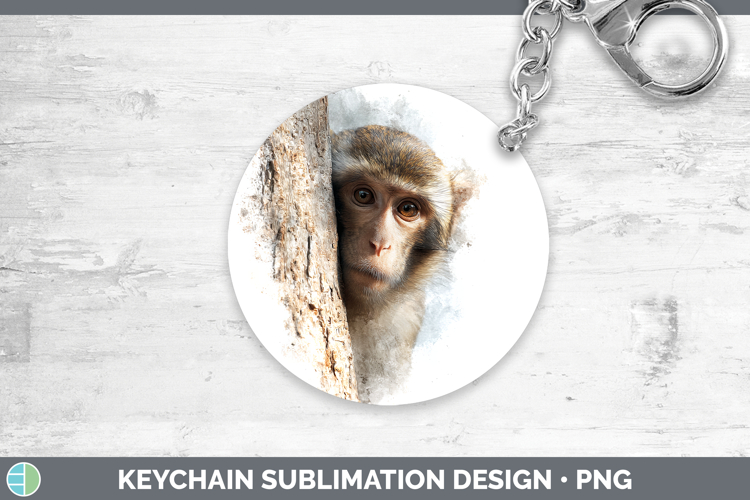 Rhesus Macaque Primate Tree Peek-A-Boo Keychain Sublimation