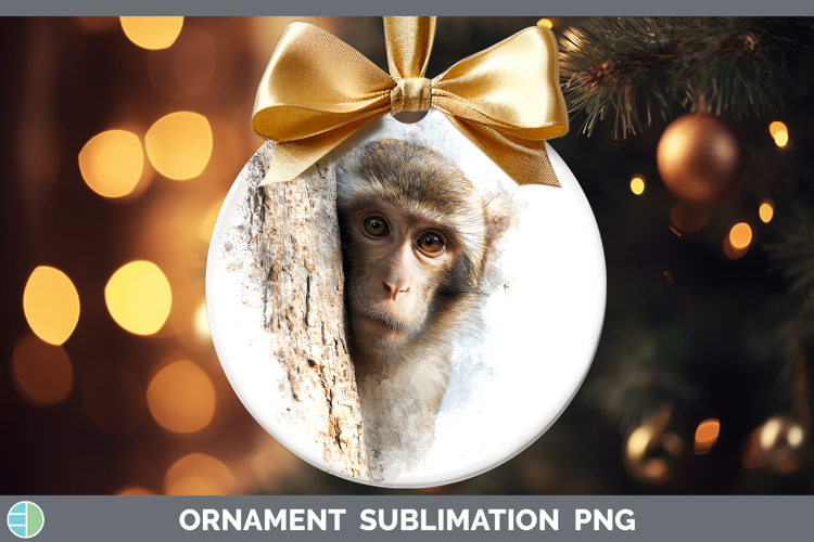 Rhesus Macaque Primate Tree Peek-A-Boo Ornament Sublimation