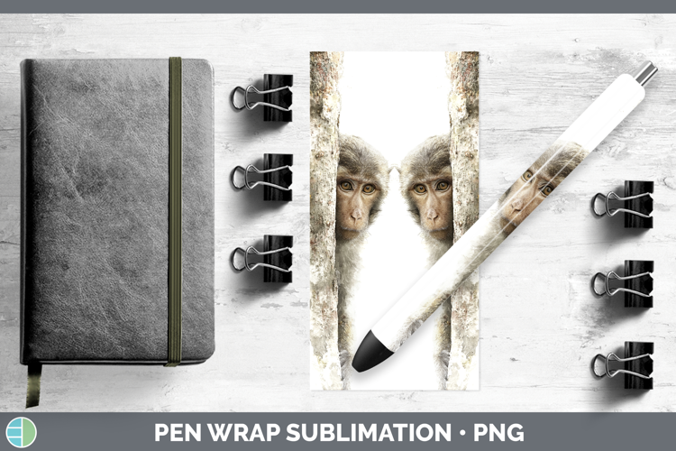 Rhesus Macaque Primate Tree Peek-A-Boo Pen Wrap Sublimation