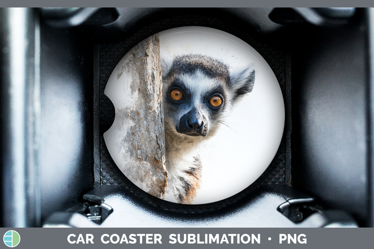 Ring-tailed Lemur Primate Tree Peek-A-Boo Car Coaster Sublim