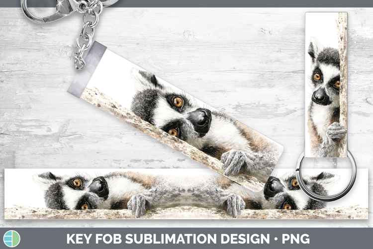 Ring-tailed Lemur Primate Tree Peek-A-Boo Key Fob Sublimatio