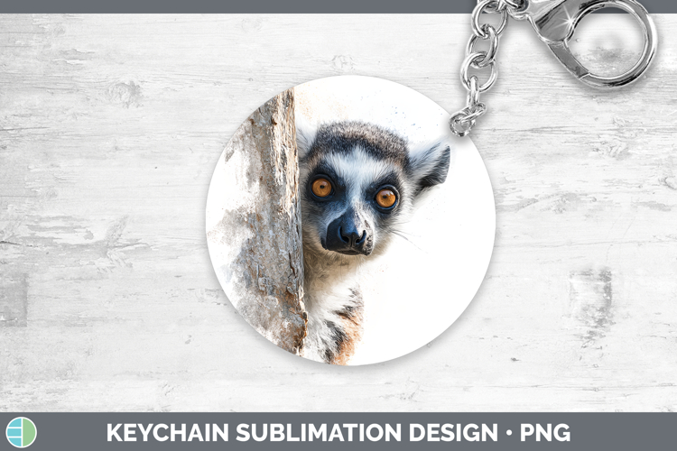 Ring-tailed Lemur Primate Tree Peek-A-Boo Keychain Sublimati
