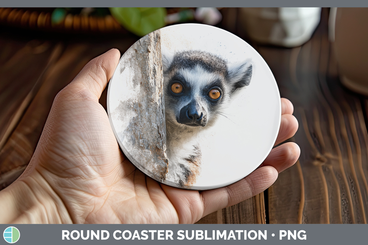 Ring-tailed Lemur Primate Tree Peek-A-Boo Round Coaster Subl