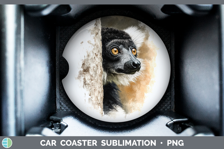 Ruffed Lemur Primate Tree Peek-A-Boo Car Coaster Sublimation