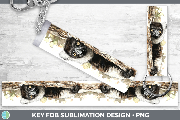 Ruffed Lemur Primate Tree Peek-A-Boo Key Fob Sublimation Des