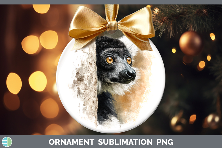 Ruffed Lemur Primate Tree Peek-A-Boo Ornament Sublimation De