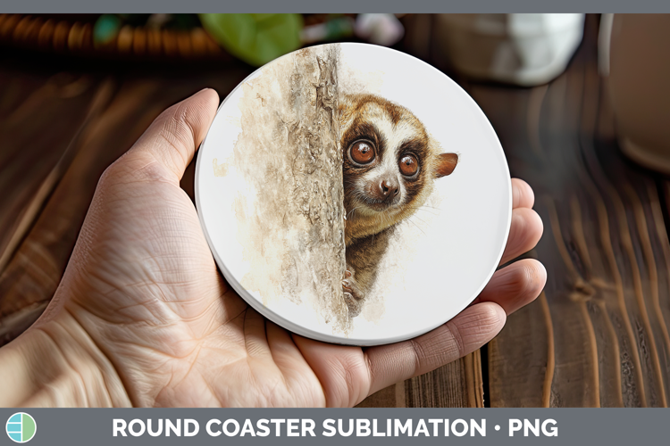 Slow Loris Primate Tree Peek-A-Boo Round Coaster Sublimation