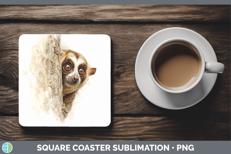 Slow Loris Primate Tree Peek-A-Boo Square Coaster Sublimatio