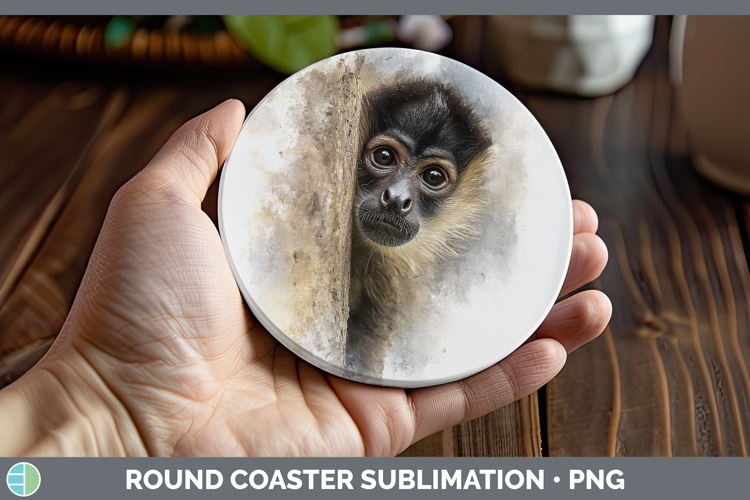 Spider Monkey Primate Tree Peek-A-Boo Round Coaster Sublimat