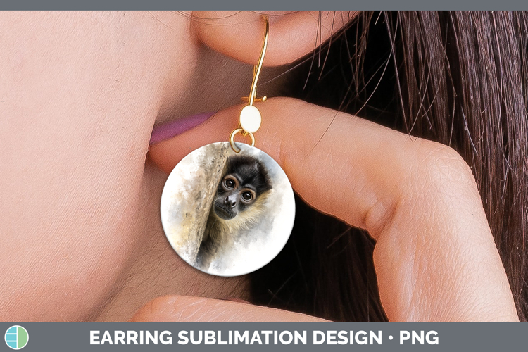 Spider Monkey Primate Tree Peek-A-Boo Round Earrings Sublima