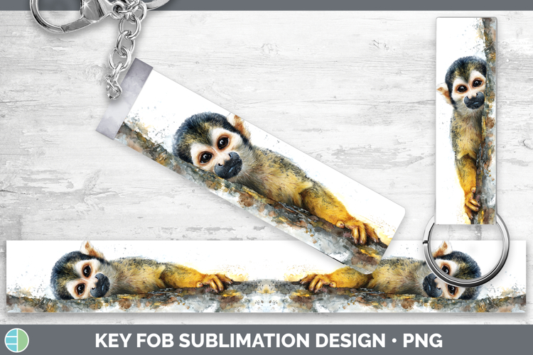 Squirrel Monkey Primate Tree Peek-A-Boo Key Fob Sublimation