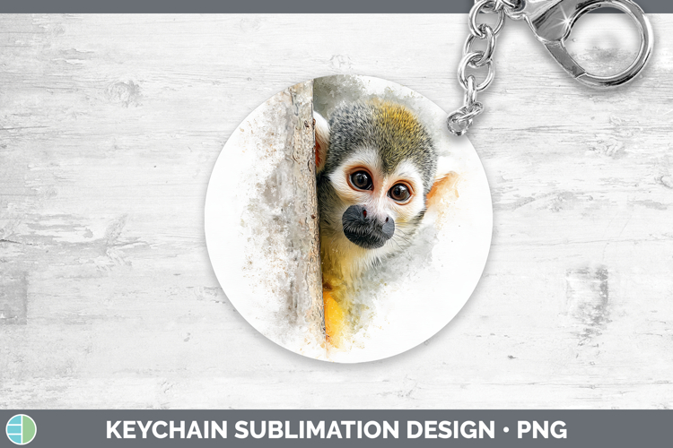 Squirrel Monkey Primate Tree Peek-A-Boo Keychain Sublimation
