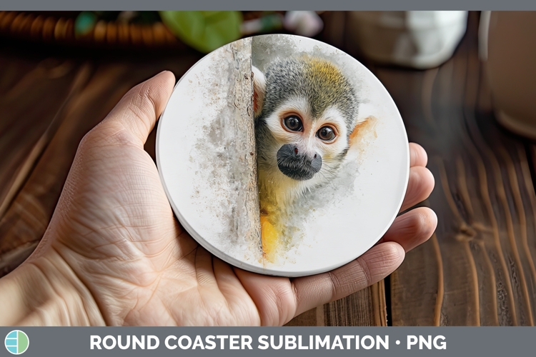 Squirrel Monkey Primate Tree Peek-A-Boo Round Coaster Sublim