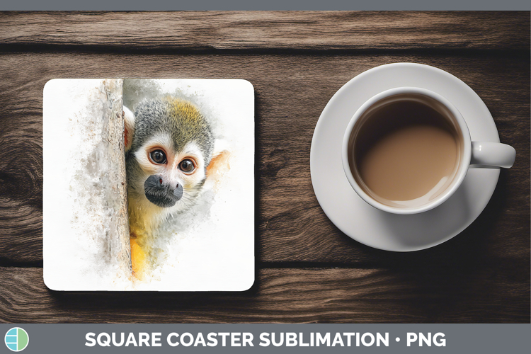 Squirrel Monkey Primate Tree Peek-A-Boo Square Coaster Subli