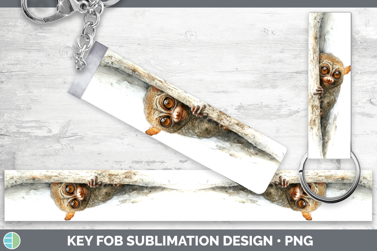 Tarsier Primate Tree Peek-A-Boo Key Fob Sublimation Design