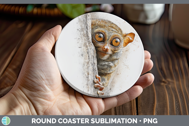 Tarsier Primate Tree Peek-A-Boo Round Coaster Sublimation De