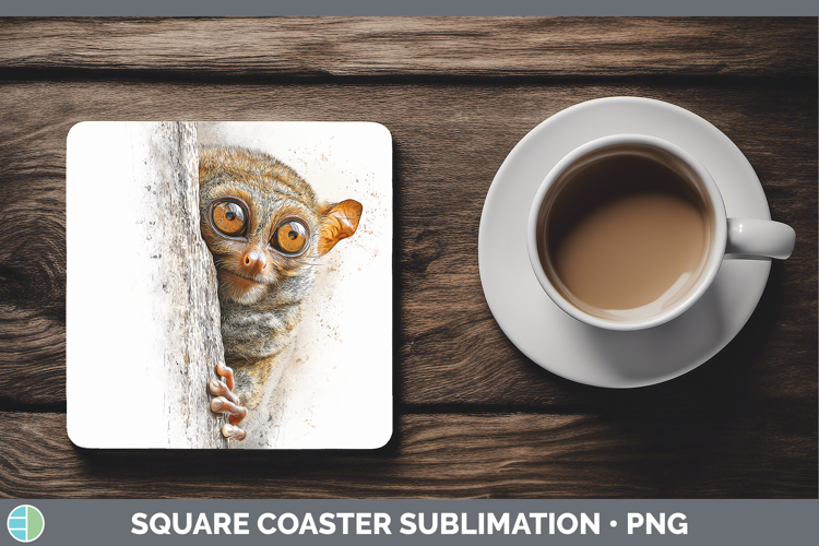 Tarsier Primate Tree Peek-A-Boo Square Coaster Sublimation D