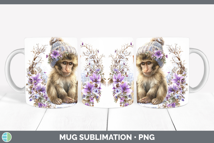 Baboon Primate Winter Knit Hat Mug Wrap Sublimation Design
