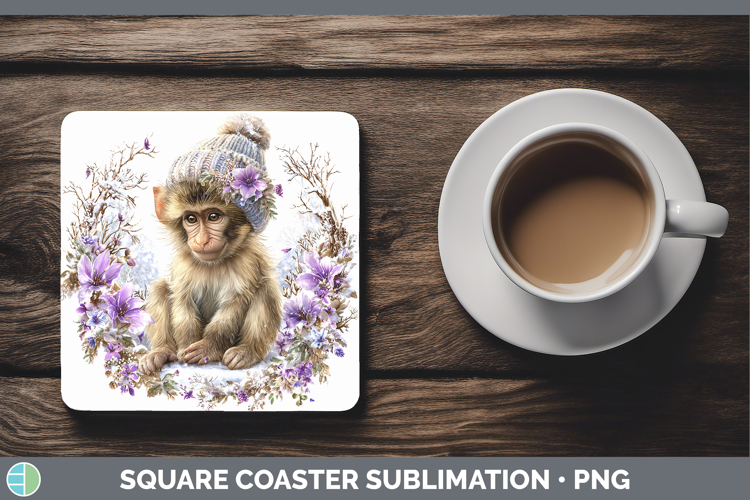 Baboon Primate Winter Knit Hat Square Coaster Sublimation De