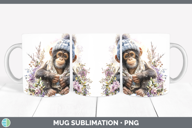 Bonobo Primate Winter Knit Hat Mug Wrap Sublimation Design