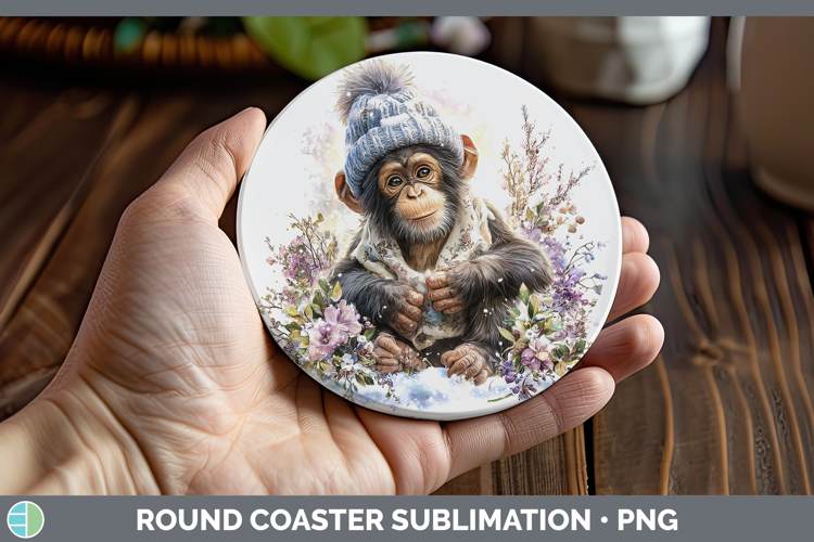 Bonobo Primate Winter Knit Hat Round Coaster Sublimation Des