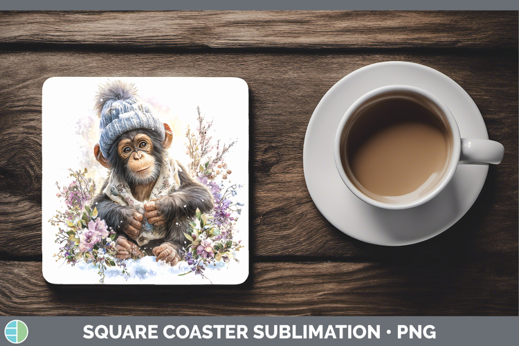 Bonobo Primate Winter Knit Hat Square Coaster Sublimation De
