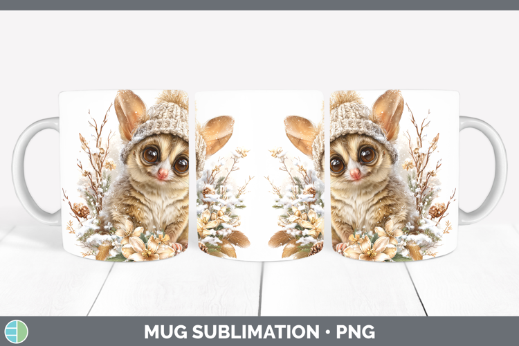 Bushbaby Primate Winter Knit Hat Mug Wrap Sublimation Design