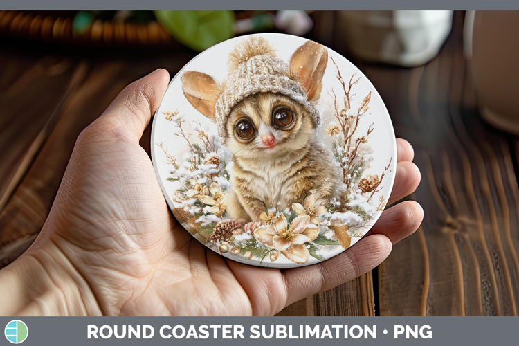 Bushbaby Primate Winter Knit Hat Round Coaster Sublimation D