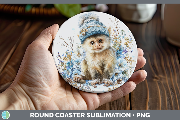 Capuchin Monkey Primate Winter Knit Hat Round Coaster Sublim