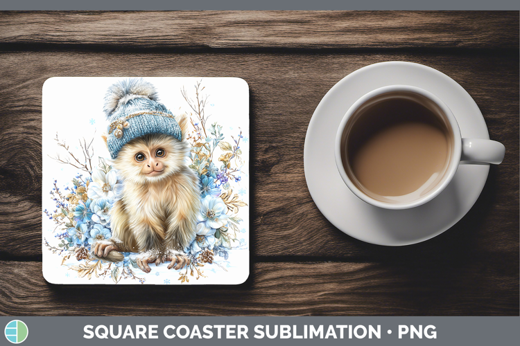 Capuchin Monkey Primate Winter Knit Hat Square Coaster Subli