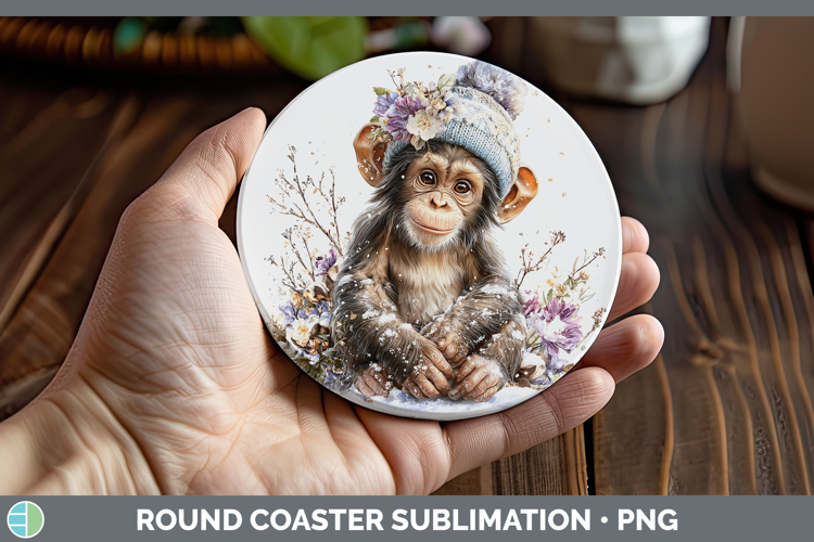 Chimpanzee Primate Winter Knit Hat Round Coaster Sublimation