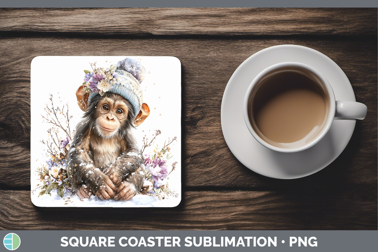 Chimpanzee Primate Winter Knit Hat Square Coaster Sublimatio