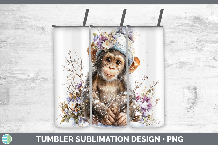 Chimpanzee Primate Winter Knit Hat Tumbler Sublimation Desig
