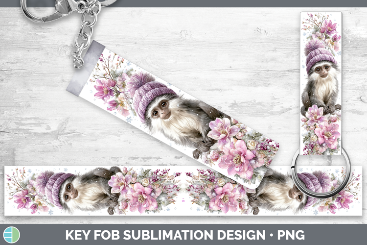 Colobus Monkey Primate Winter Knit Hat Key Fob Sublimation D