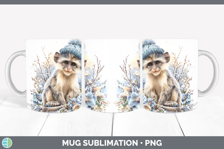 Colobus Monkey Primate Winter Knit Hat Mug Wrap Sublimation