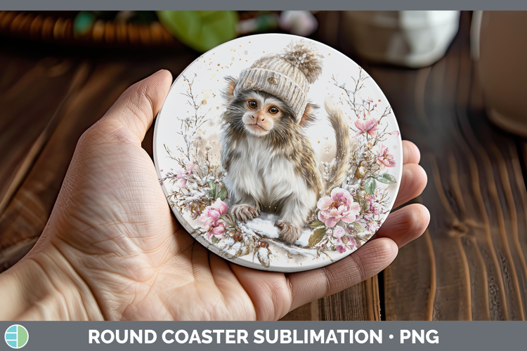 Emperor Tamarin Primate Winter Knit Hat Round Coaster Sublim