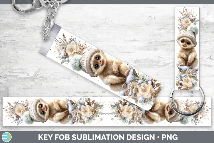 Gibbon Primate Winter Knit Hat Key Fob Sublimation Design