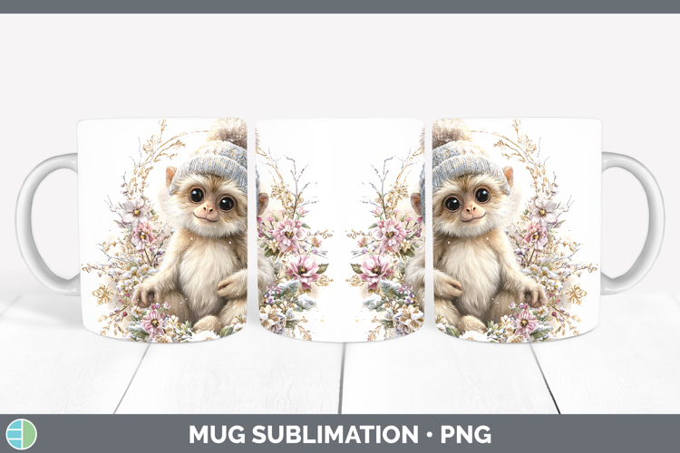 Gibbon Primate Winter Knit Hat Mug Wrap Sublimation Design