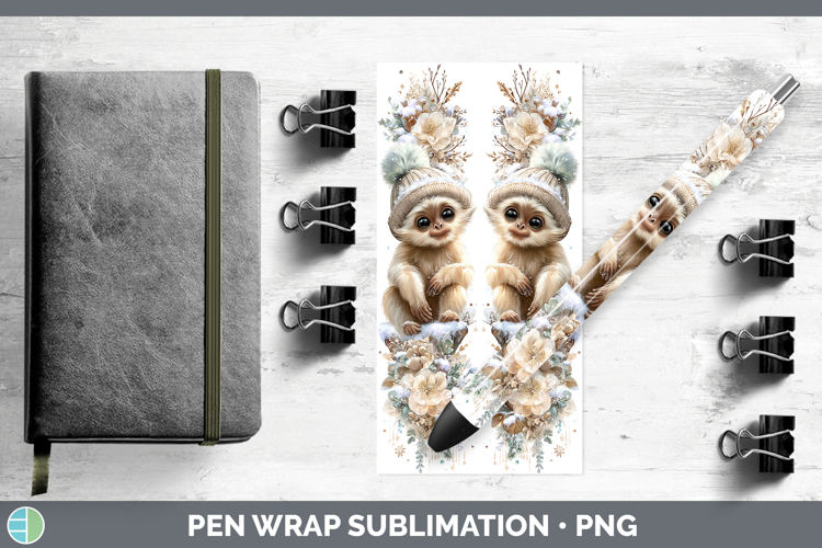 Gibbon Primate Winter Knit Hat Pen Wrap Sublimation Design