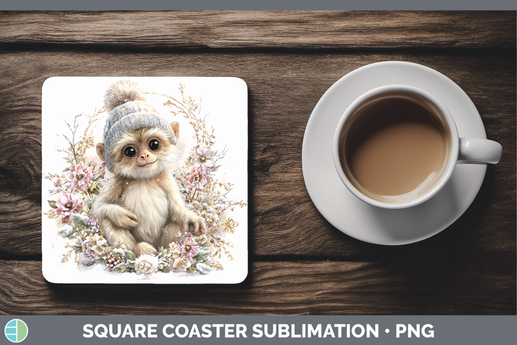 Gibbon Primate Winter Knit Hat Square Coaster Sublimation De