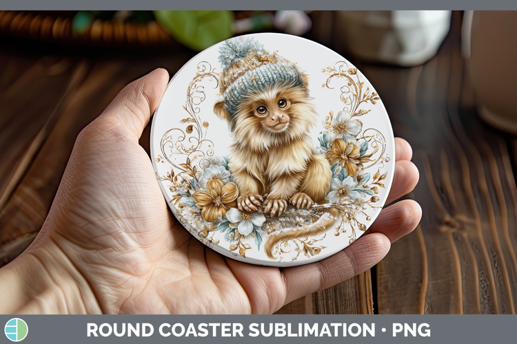 Golden Lion Tamarin Primate Winter Knit Hat Round Coaster Su