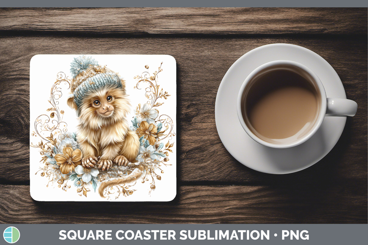 Golden Lion Tamarin Primate Winter Knit Hat Square Coaster S
