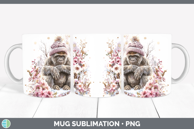 Gorilla Primate Winter Knit Hat Mug Wrap Sublimation Design
