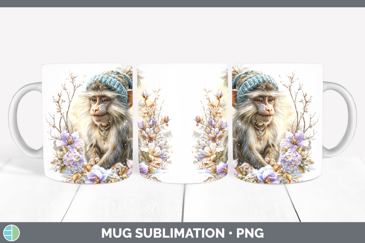 Mandrill Primate Winter Knit Hat Mug Wrap Sublimation Design
