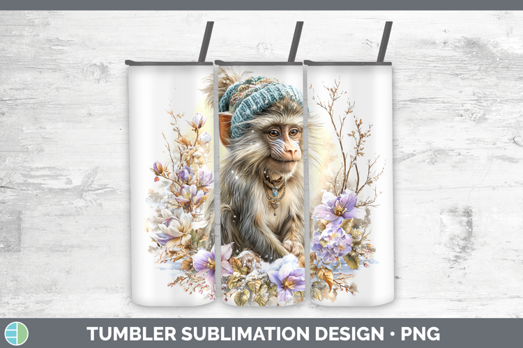 Mandrill Primate Winter Knit Hat Tumbler Sublimation Design