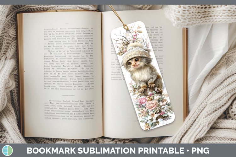 Marmoset Primate Winter Knit Hat Bookmark Sublimation Design